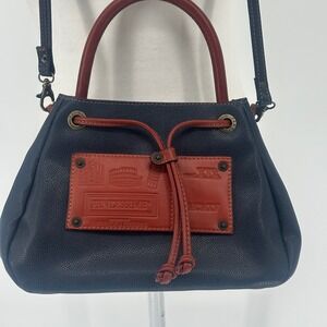 Italian Leather Fendissimme Drawstring Hand Bag Navy Brown Convertible Strap